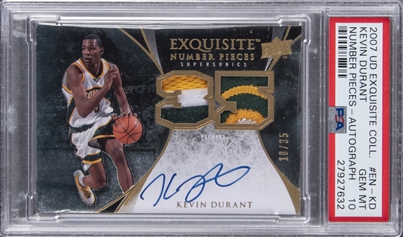2007-08 UD "Exquisite Collection" Number Pieces #EN-KD Kevin Durant Signed Patch Rookie Card (#18/35) – PSA GEM MT 10